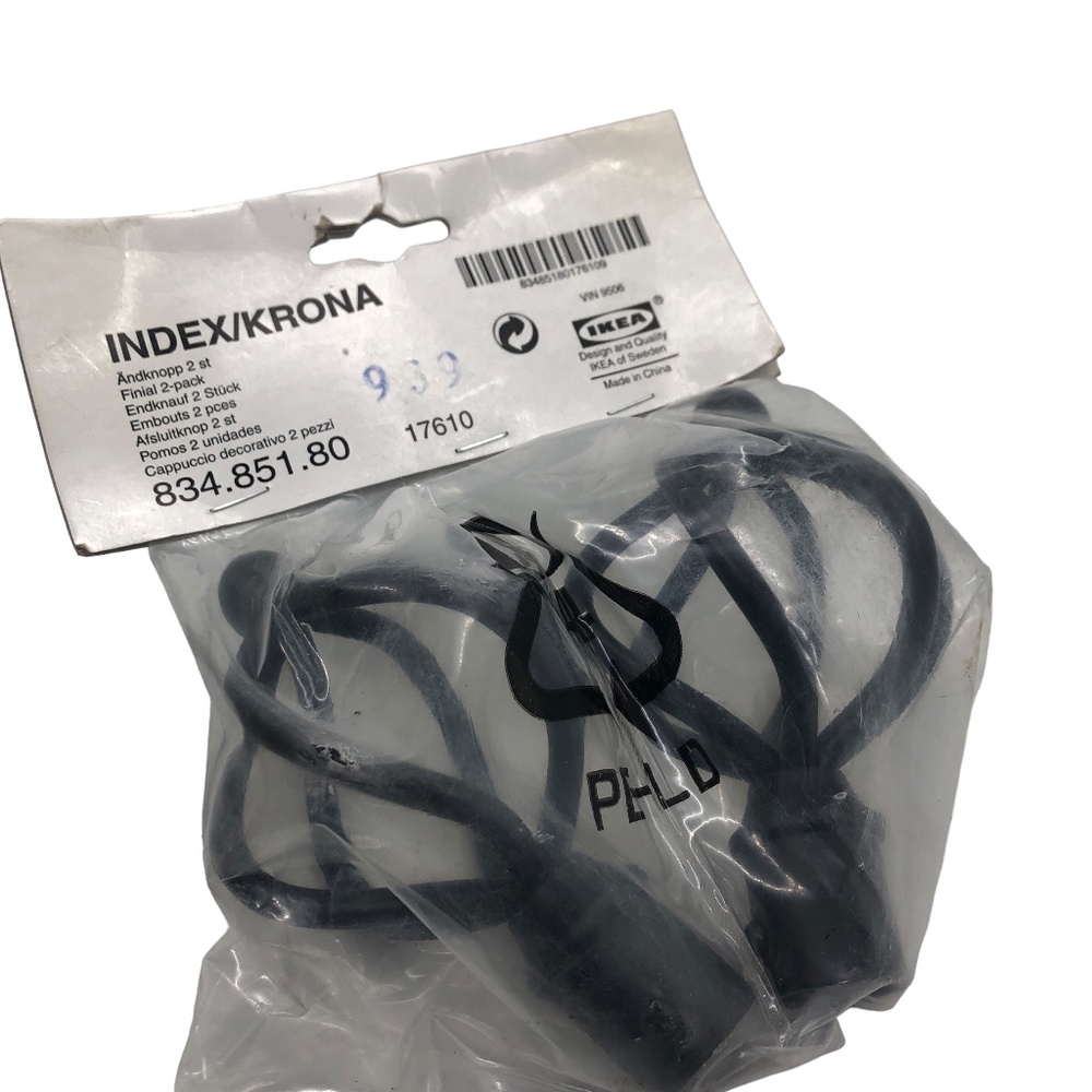 IKEA Index/Krona 2 Pcs Black Metal Curtain Rod Spiral Finials